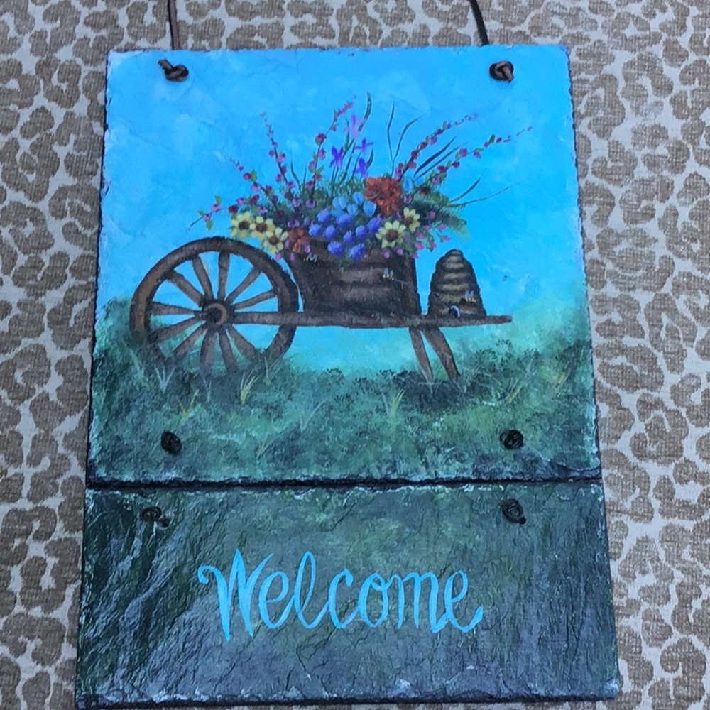2 Piece Slate Floral WELCOME Sign
